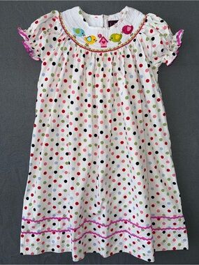 Lil Cactus Girls Smocked Birdhouse Polka Dot Dress Size 6Y